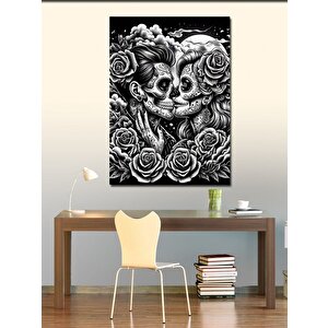 Kanvas Tablo Kafatası Aşıkları Ve Gül Motifi 100x140 cm