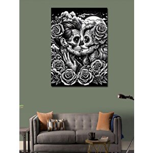 Kanvas Tablo Kafatası Aşıkları Ve Gül Motifi 100x140 cm