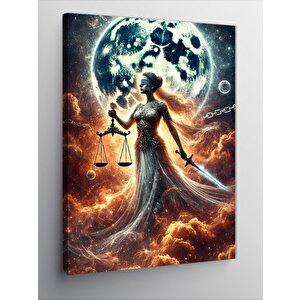 Kanvas Tablo Terazi Ve Ay Manzarası Adalet Kadını 100x140 cm