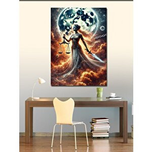 Kanvas Tablo Terazi Ve Ay Manzarası Adalet Kadını 100x140 cm