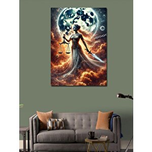 Kanvas Tablo Terazi Ve Ay Manzarası Adalet Kadını 100x140 cm