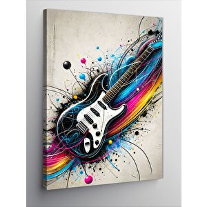 Kanvas Tablo Renkli Elektro Gitar Ve Soyut Çizgiler 100x140 cm
