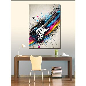 Kanvas Tablo Renkli Elektro Gitar Ve Soyut Çizgiler 100x140 cm