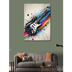 Kanvas Tablo Renkli Elektro Gitar Ve Soyut Çizgiler 100x140 cm