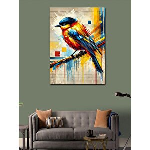 Kanvas Tablo Suluboya Renkli Kuş Tasarımı 100x140 cm