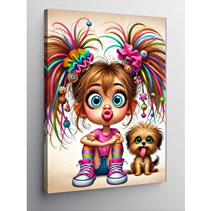 Kanvas Tablo Neşeli Kız Ve Köpekçik 100x140 cm