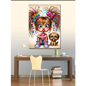 Kanvas Tablo Neşeli Kız Ve Köpekçik 100x140 cm