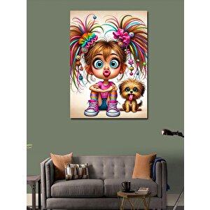 Kanvas Tablo Neşeli Kız Ve Köpekçik 100x140 cm