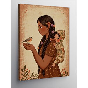 Kanvas Tablo Anne Ve Çocuk Kuş Temalı 50x70 cm