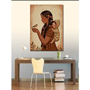 Kanvas Tablo Anne Ve Çocuk Kuş Temalı 50x70 cm