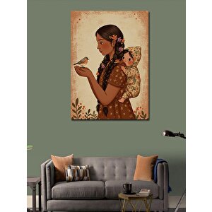 Kanvas Tablo Anne Ve Çocuk Kuş Temalı 70x100 cm