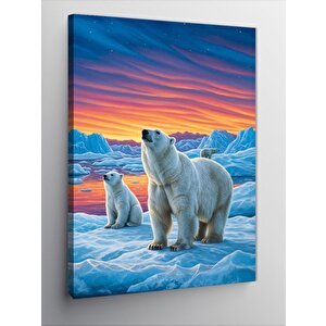 Kanvas Tablo Kutup Ayıları Ve Kuzey Işıkları 50x70 cm