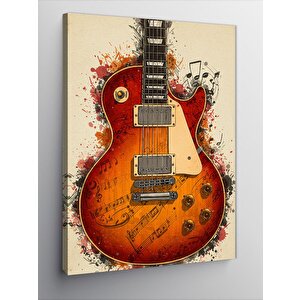 Kanvas Tablo Turuncu Elektro Gitar Ve Notalar 100x140 cm