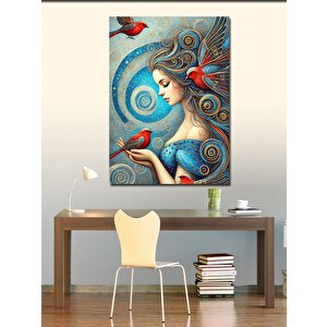 Kanvas Tablo Kuşlarla Kaplı Kadın Portresi 100x140 cm