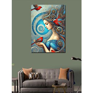 Kanvas Tablo Kuşlarla Kaplı Kadın Portresi 100x140 cm