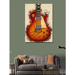 Kanvas Tablo Turuncu Elektro Gitar Ve Notalar 50x70 cm