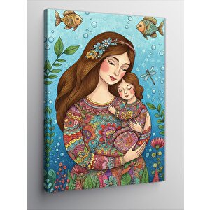 Kanvas Tablo Anne Ve Çocuk İllüstrasyonu 70x100 cm