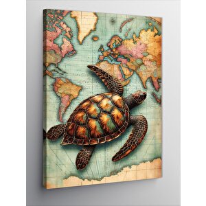 Kanvas Tablo Harita Üzerinde Kaplumbağa 100x140 cm