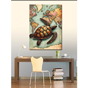 Kanvas Tablo Harita Üzerinde Kaplumbağa 100x140 cm