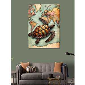 Kanvas Tablo Harita Üzerinde Kaplumbağa 100x140 cm