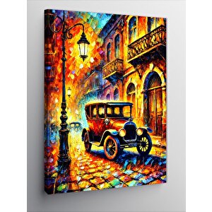 Kanvas Tablo Eski Araba İle Renkli Sokak Manzarası 50x70 cm