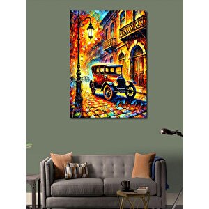 Kanvas Tablo Eski Araba İle Renkli Sokak Manzarası 50x70 cm