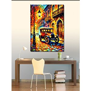 Kanvas Tablo Eski Araba İle Renkli Sokak Manzarası 100x140 cm