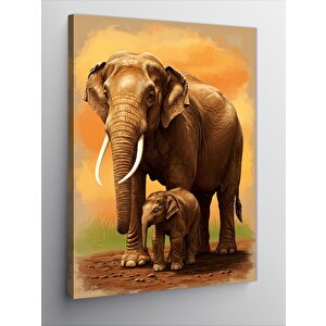 Kanvas Tablo Anne Fil Ve Yavru Fil 100x140 cm