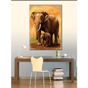 Kanvas Tablo Anne Fil Ve Yavru Fil 100x140 cm