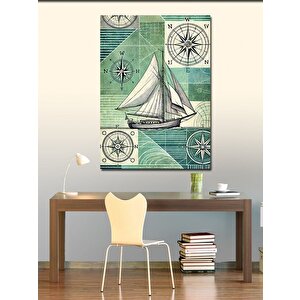 Kanvas Tablo Harita Ve Yelkenli Tasarımı 70x100 cm