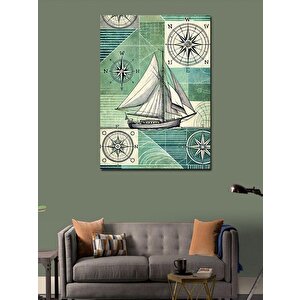 Kanvas Tablo Harita Ve Yelkenli Tasarımı 100x140 cm