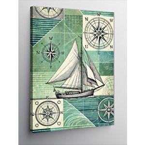 Kanvas Tablo Harita Ve Yelkenli Tasarımı 50x70 cm