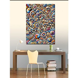 Kanvas Tablo Soyut Yüzler Ve Renkli Çizimler 50x70 cm