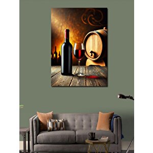 Kanvas Tablo Şarap Ve Ahşap Masada Şişe 70x100 cm