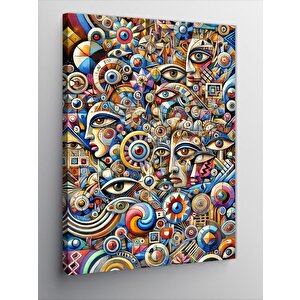 Kanvas Tablo Soyut Yüzler Ve Renkli Çizimler 70x100 cm