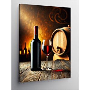 Kanvas Tablo Şarap Ve Ahşap Masada Şişe 50x70 cm