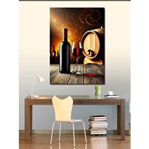 Kanvas Tablo Şarap Ve Ahşap Masada Şişe 50x70 cm