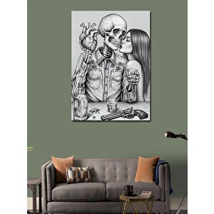 Kanvas Tablo Kafatası Ve Aşk İlişkisi 100x140 cm
