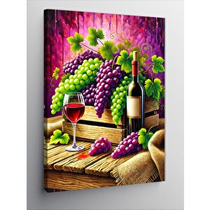 Kanvas Tablo Şarap Ve Üzüm Sepeti 100x140 cm