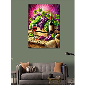 Kanvas Tablo Şarap Ve Üzüm Sepeti 100x140 cm