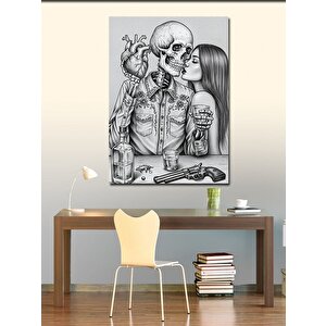 Kanvas Tablo Kafatası Ve Aşk İlişkisi 70x100 cm
