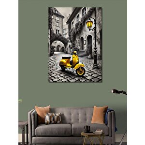 Kanvas Tablo Sarı Motosiklet Ve Tarihi Sokak 50x70 cm