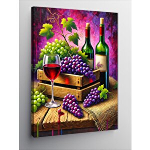Kanvas Tablo Şarap Ve Üzüm Sepeti Kompozisyonu 100x140 cm