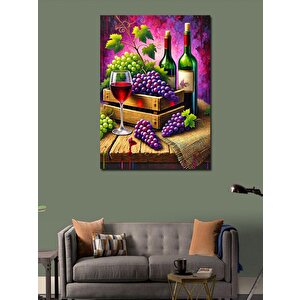 Kanvas Tablo Şarap Ve Üzüm Sepeti Kompozisyonu 100x140 cm
