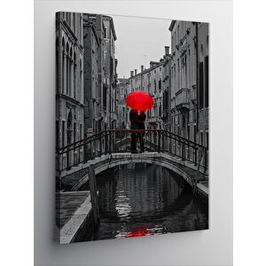 Kanvas Tablo Kırmızı Şemsiyeli Sokak 100x140 cm