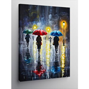 Kanvas Tablo Yağmurlu Sokakta Şemsiyeler 100x140 cm