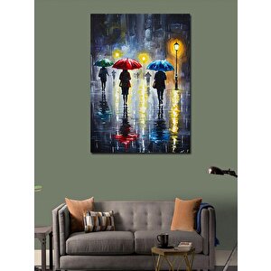 Kanvas Tablo Yağmurlu Sokakta Şemsiyeler 100x140 cm