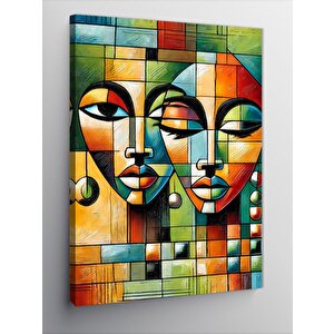 Kanvas Tablo Soyut Yüzler Ve Renkli Geometri 50x70 cm