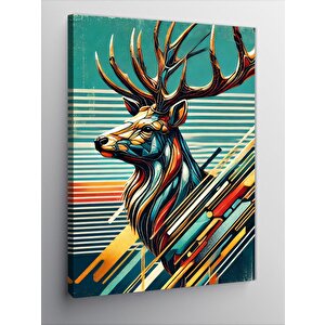 Kanvas Tablo Geyik Ve Soyut Renkli Çizgiler 100x140 cm