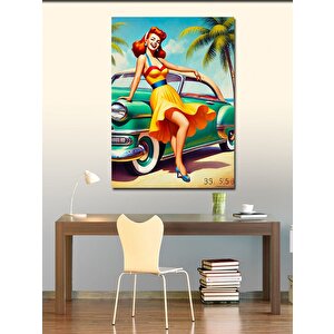 Kanvas Tablo Retro Araba Ve Kadın 100x140 cm